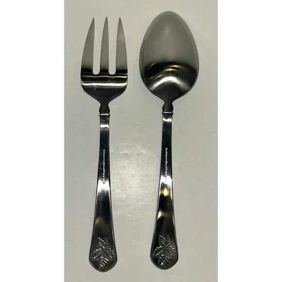 Yamazaki Gear TAPESTRY BOUQUET Serving Spoon and Fork Set Preowned Nice! - Picture 11 of 11